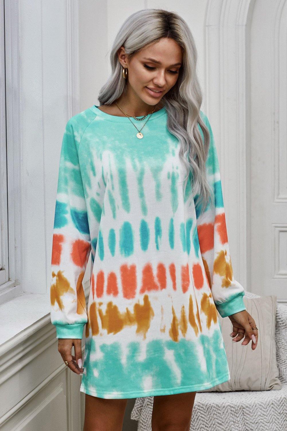 Tie Dye Long Sleeve Sweatshirt Dress