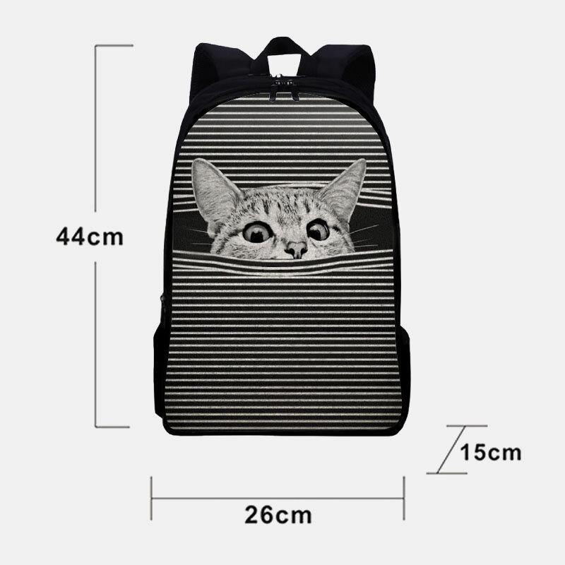 Women Oxford Cloth Large Capacity Cartoon Cat Stripe Pattern Printing Backpack