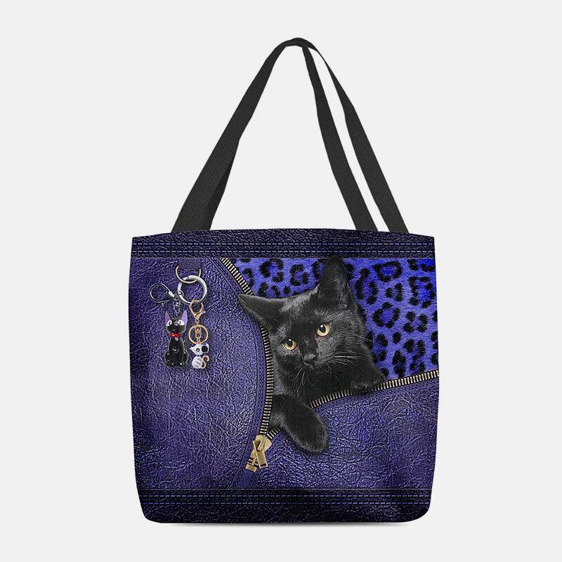 Las mujeres sintieron lindo 3D tridimensional de dibujos animados gato negro colgante patrón bolso de hombro bolso de mano 