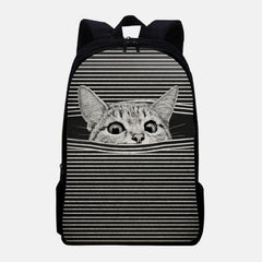 Women Oxford Cloth Large Capacity Cartoon Cat Stripe Pattern Printing Backpack