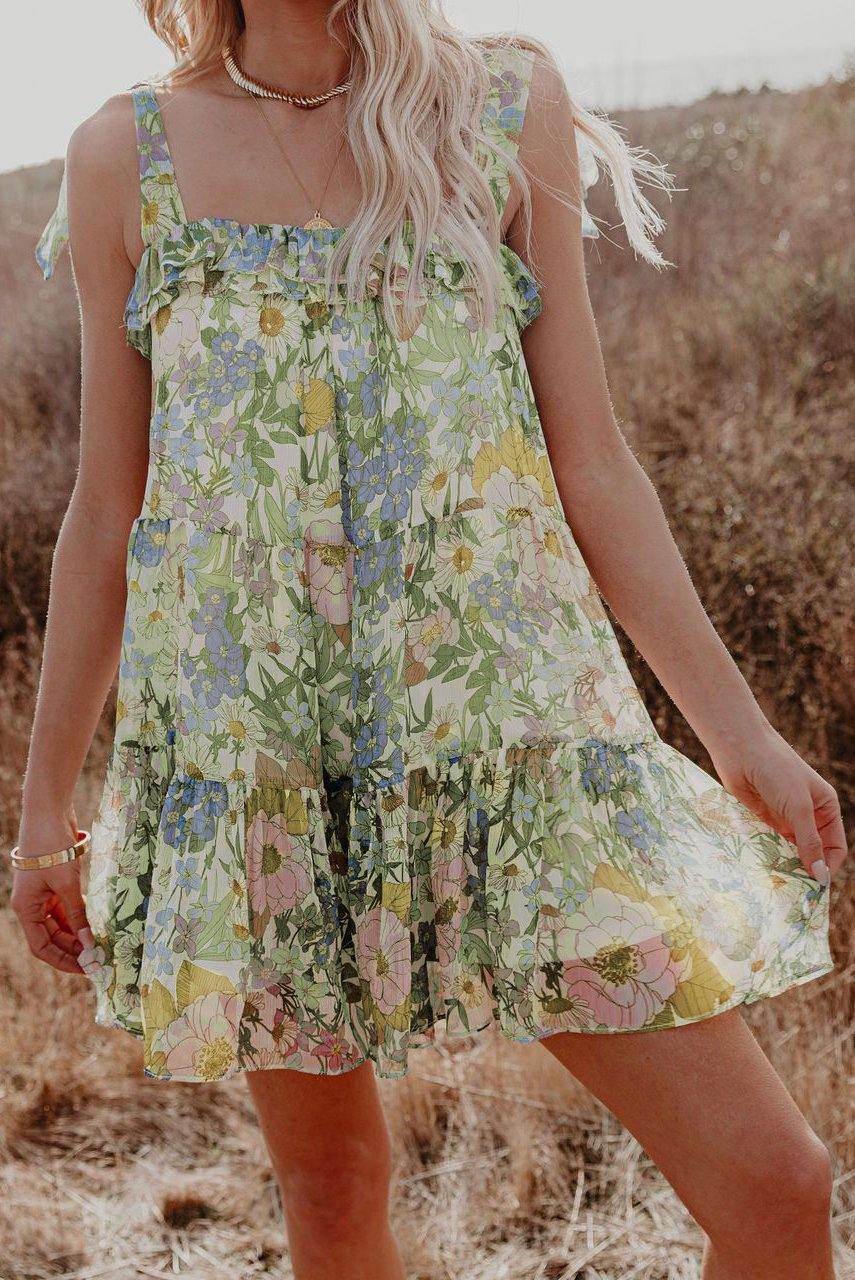 Multicolor Floral Chiffon Tie Dress