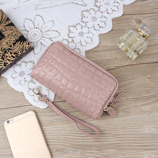 Women Stone Pattern Clutches Bags Double Zipper Long Wallet Card Holder 5.5'' Phone Purse