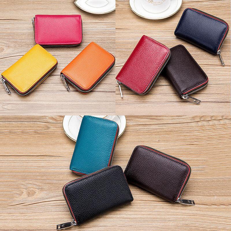 Women Genuine Leather Organ Design Multi Card Slot Small Card Holder Wallet