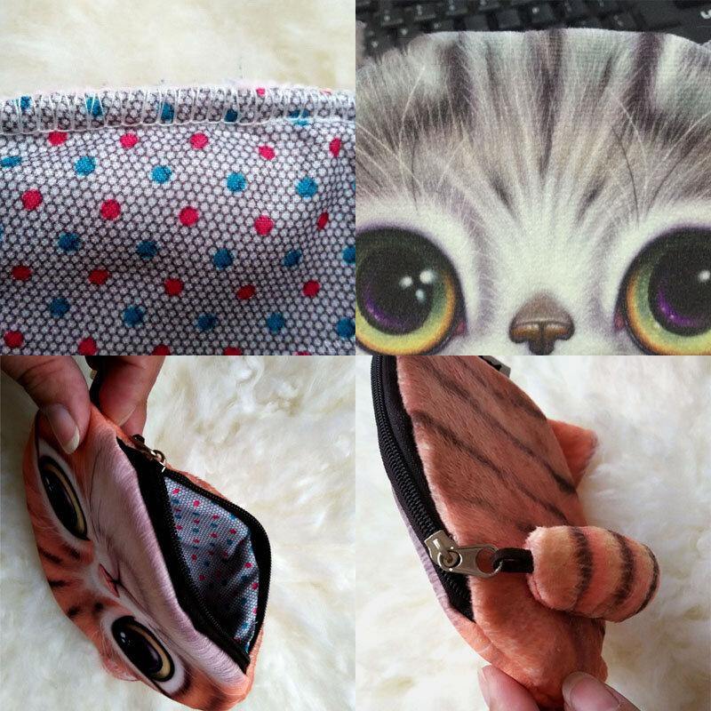 Women Plush Cartoon Cat Head Personality Cute Small Coin Bag Storage Bag