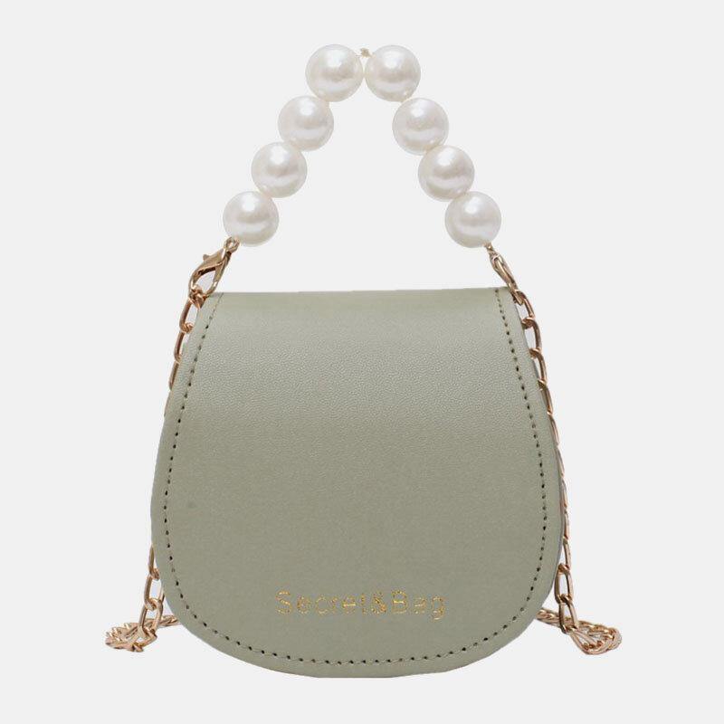 Bolso bandolera con cadena de perlas de cuero PU para mujer 