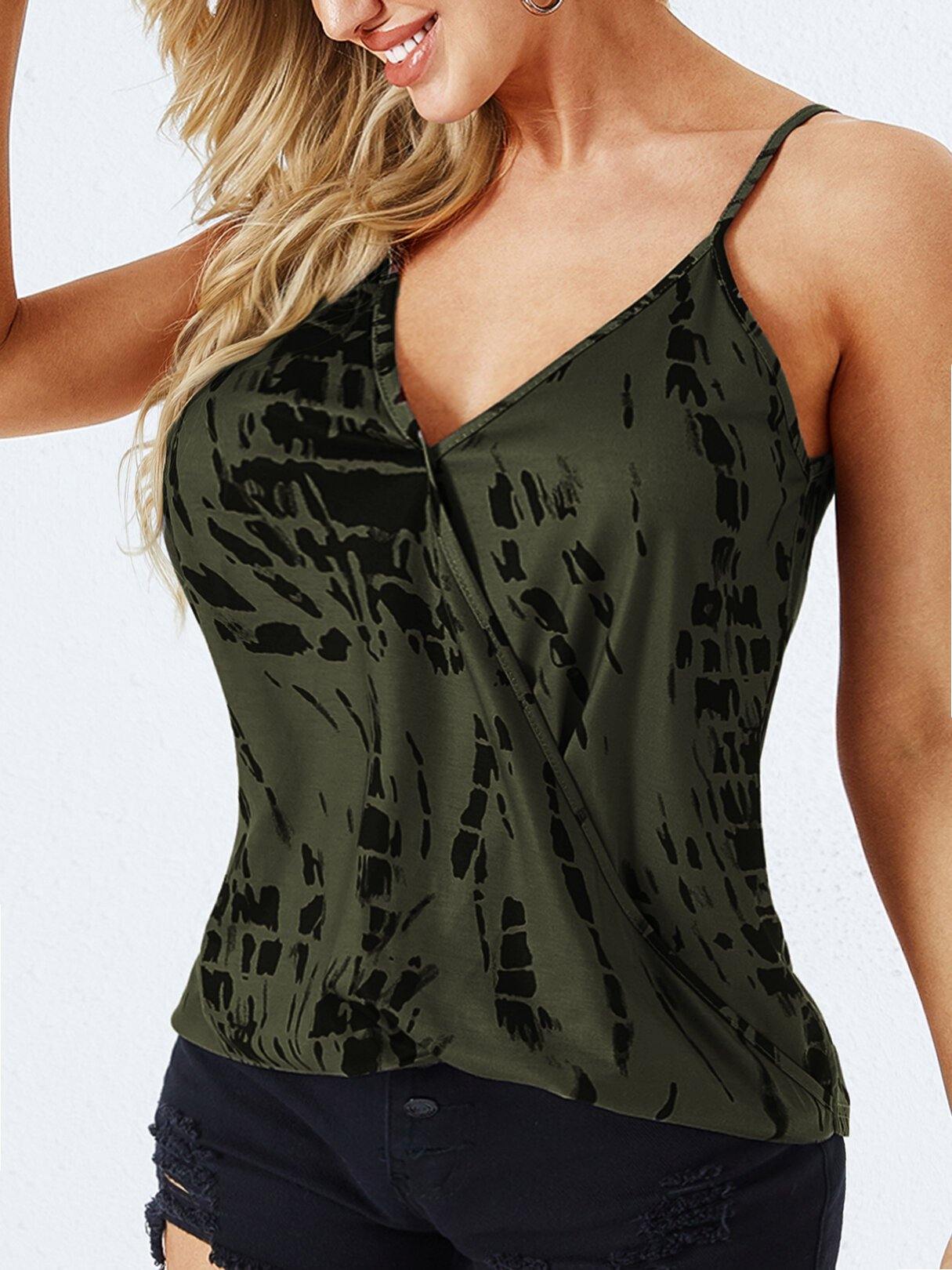 Casual Print Wrap Design V-neck Sleeveless Summer Sling Tank Top