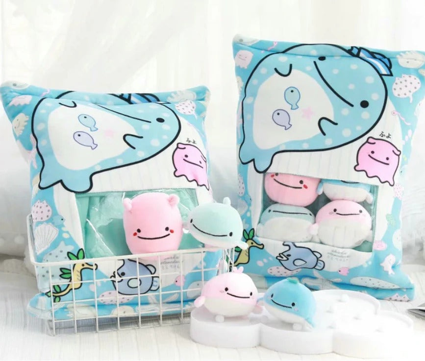 Almohada de peluches con bolsa de conejito Kawaii