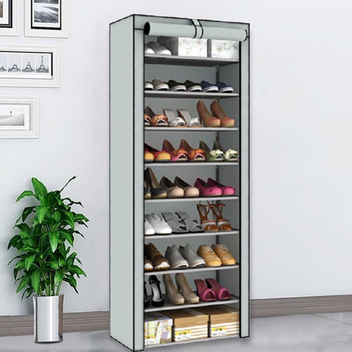 10 Tiers 9 Lattices Shoe Rack Shelf Storage Closet Organizer Cabinet With Dust Cover