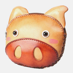 Unisex Genuine Leather Casual Cute Outdoor Cartoon Animal Pig Shape Small Coin Bag Wallet