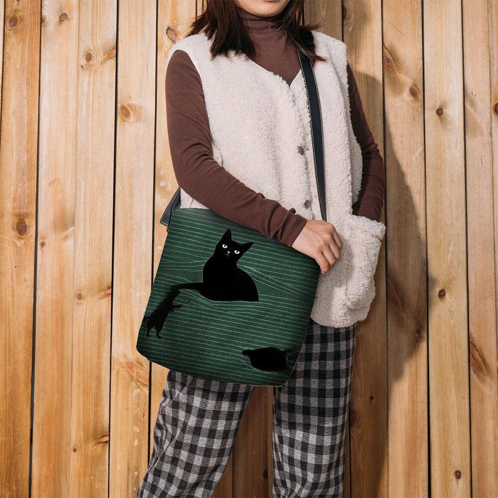 Bolso de hombro tipo bandolera con diseño de ratón y rayas de gato negro de dibujos animados informal bonito de fieltro para mujer 