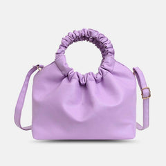 Bolso fruncido en forma de concha de Color sólido de cuero PU para mujer, bolso de mano, bolso de hombro, bolso cruzado 