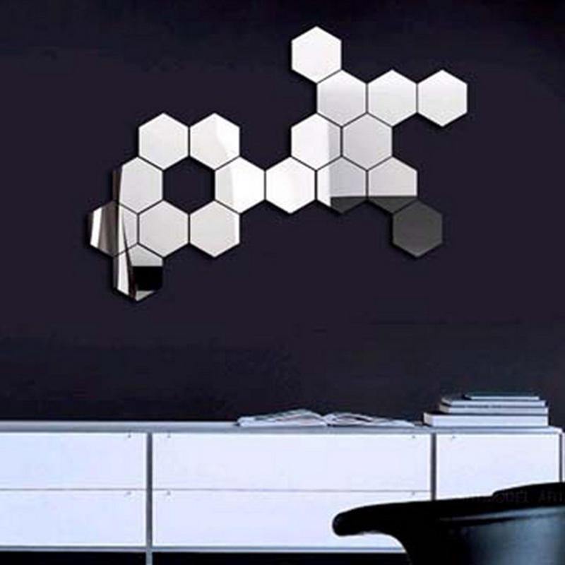 Honana DX-Y5 12Pcs Cute Silver DIY Sexangle Mirror Wall Stickers Home Wall Bedroom Office Decor