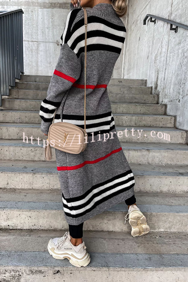 Lilipretty Miracles of Cozy Striped Midi Cardigan