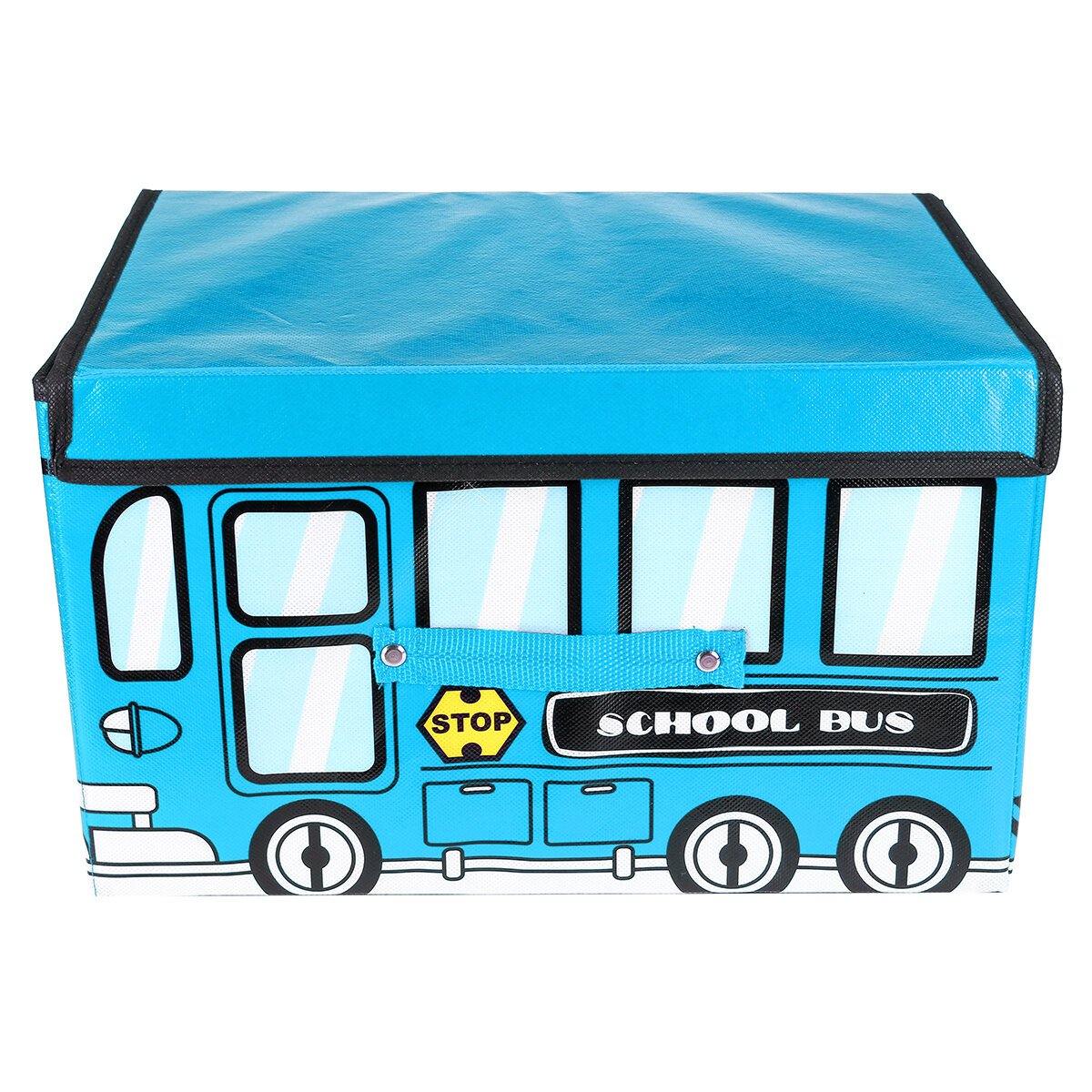 1.8L Waterproof Bus Shape Children Kids Toys Storage Box Foldable Non-woven Cartoon Car Pattern Toys Basket