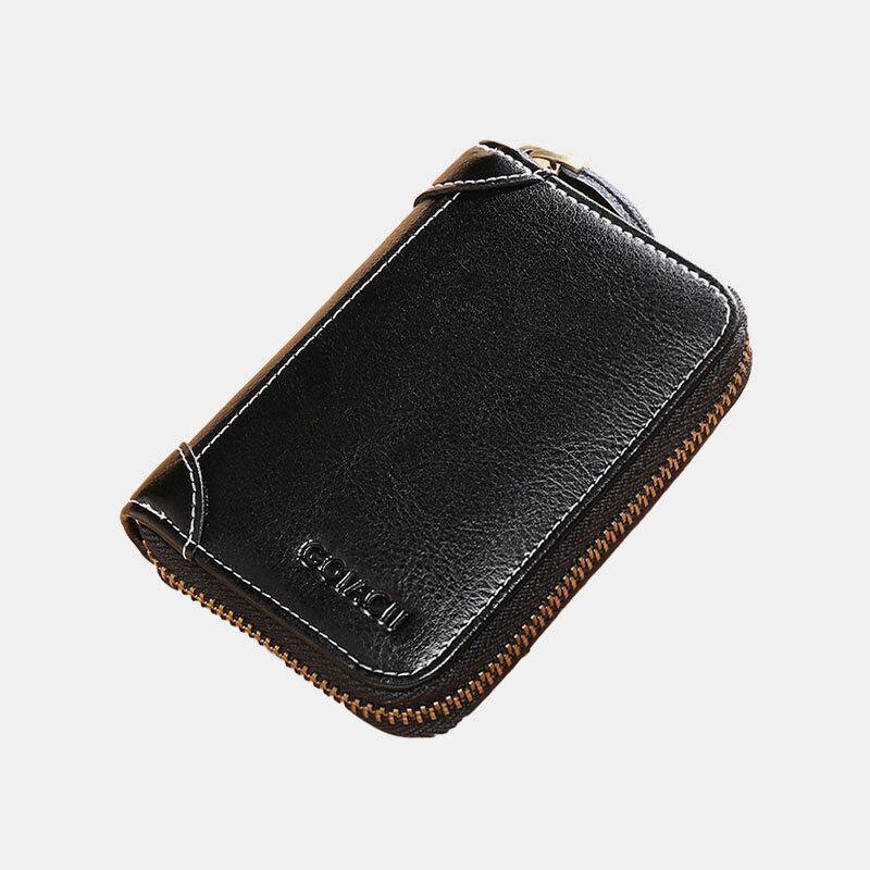 Women 12 Card Slots Rfid Genuine Leather Short Zipper Coin Purse Wallet