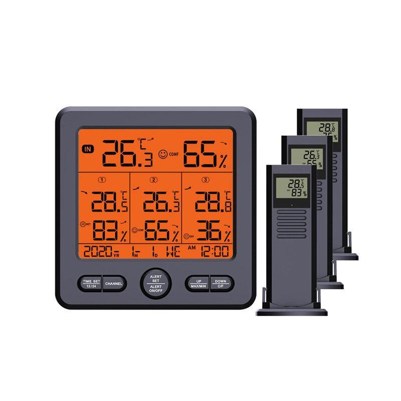 3 in 1 Indoor Outdoor Wireless Thermometer Hygrometer Wetterstation mit Farbalarm 