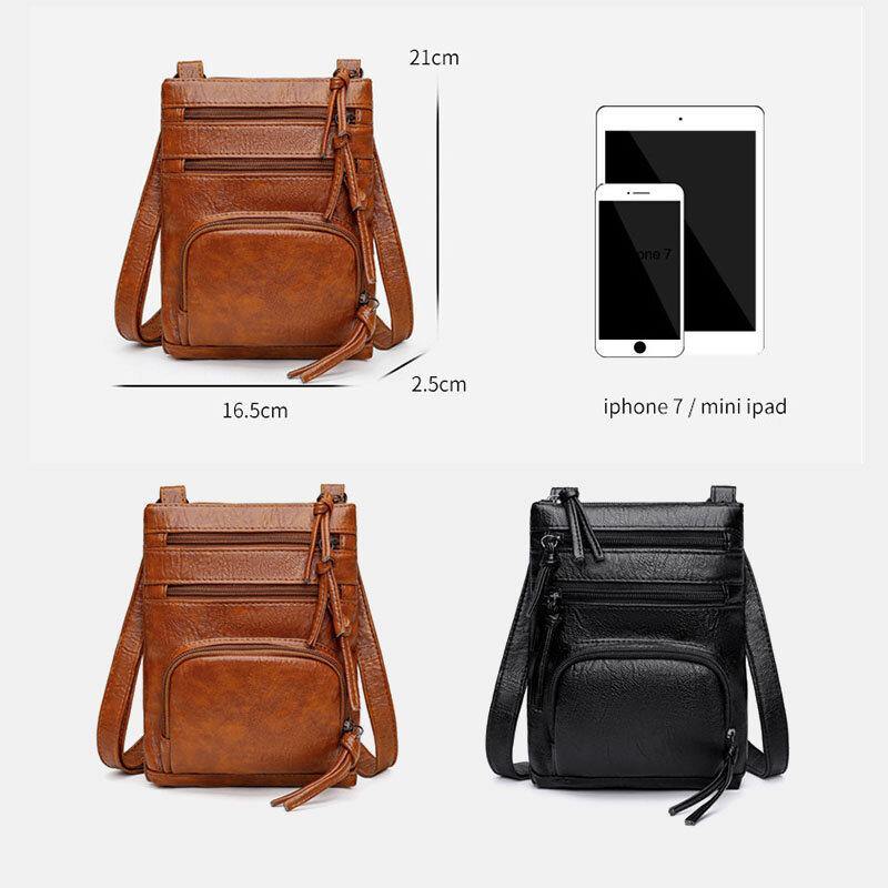 Mujer Faux Leather Retro Simple Soft Multi-bolsillo 6.3 Pulgadas Teléfono Bolsa Bandolera Bandolera 