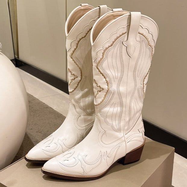 Embroidered Western Cowboy Boots Pointed Toe Knight Boots