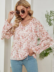 Women’s T-Shirts Long Sleeve Floral Printed Loose Chiffon T-Shirt