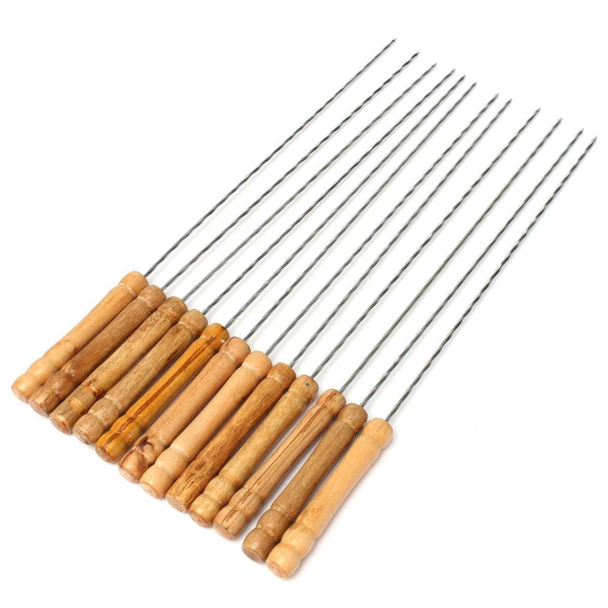 12X Edelstahl Metall Grillspieß Nadel BBQ Kebab Stick Utensil 30cm BBQ Stick Gabel 