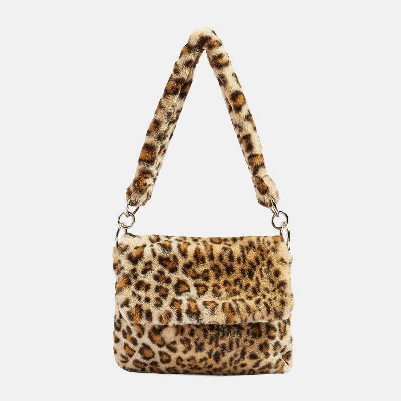 Bolso de hombro cálido suave con estampado de leopardo informal a la moda para mujer 