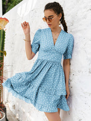 Polka Dot Layered Ruffle Hem Mini Dress