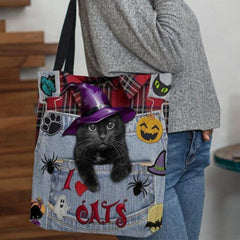 Frauen Canvas Magic Hat Dreidimensionale 3D süße schwarze Katze Handtasche Tote Umhängetasche 