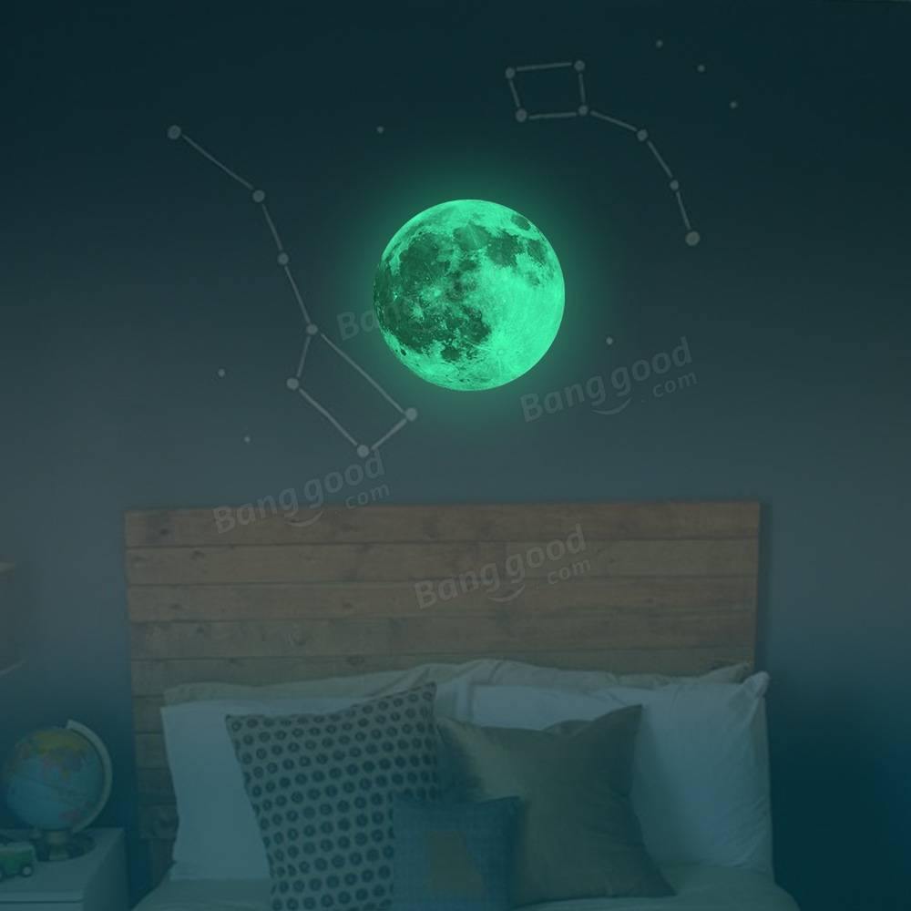 30cm Colorful Large Moon Wall Sticker Removable Glow In The Dark Luminous Stickers Home Decor