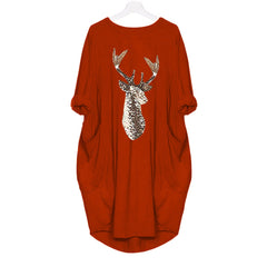 Christmas Pattern Printed Round Neck Autumn And Winter New Style Dress