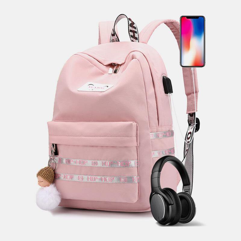 Mochila escolar para estudiantes al aire libre de viaje informal de gran capacidad para mujer con mochila resistente al desgaste con carga USB 