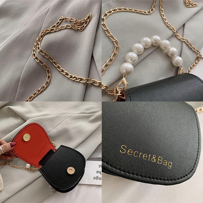 Bolso bandolera con cadena de perlas de cuero PU para mujer 