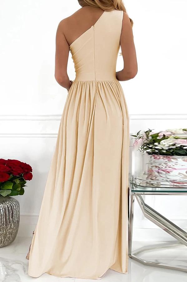 Novella Solid One Shoulder Party/Elegant Maxi Dress