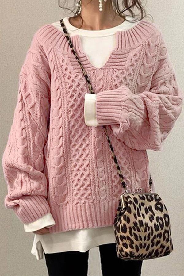 Lilipretty Linen Pattern Casual Knit Sweater