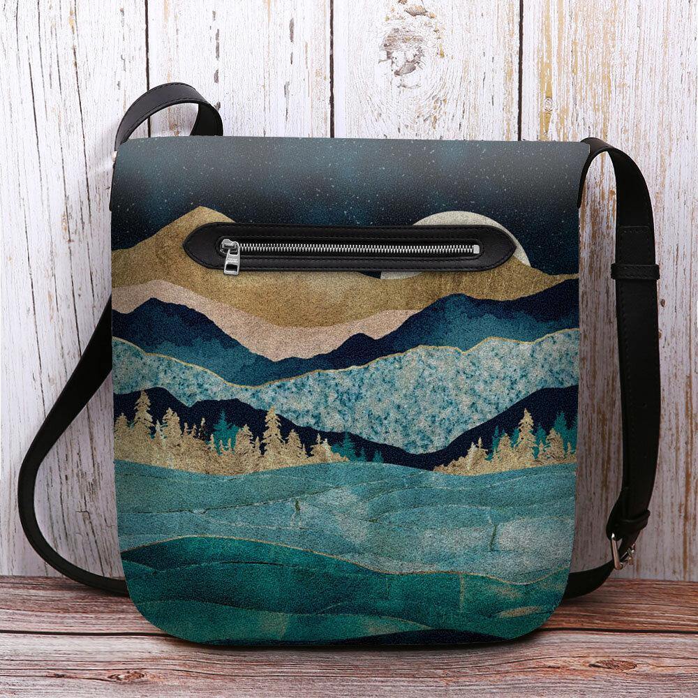 Bolso bandolera con estampado de paisaje en las copas de los árboles de montaña de fieltro para mujer Bolso bandolera 