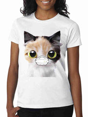 Niedliche Cartoon-Masken-Katzen-Druck-Sommer-Kurzarm-Freizeit-T-Shirts 