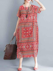 Ethnic Women Printing Cotton Vintage Dress