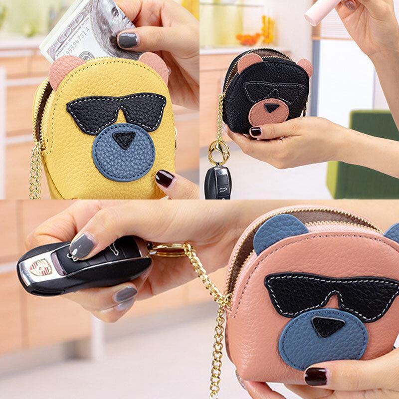 Frauen Echtes Leder Nette Bär Kreative Mini Münze Tasche Kleine Brieftasche Für Karte Schlüssel Mini Lippenstift 