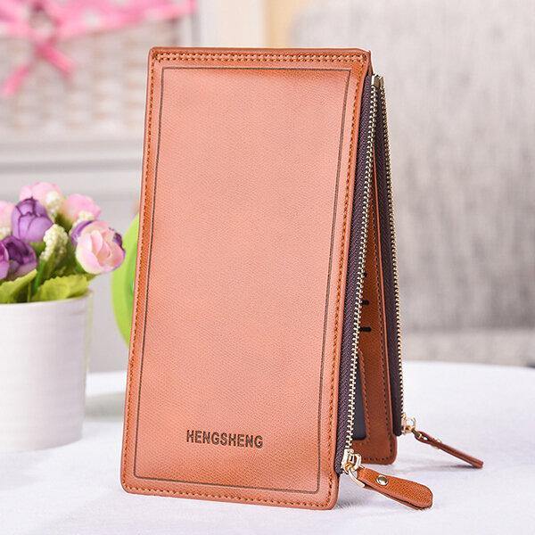 Women Faux Leather Leisure Double Zipper Long Wallet Multi-slots Card Holder Purse