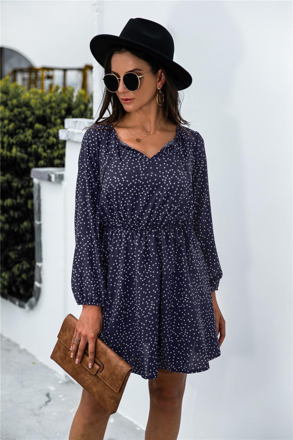 Polka Dot Tie Neck Dress