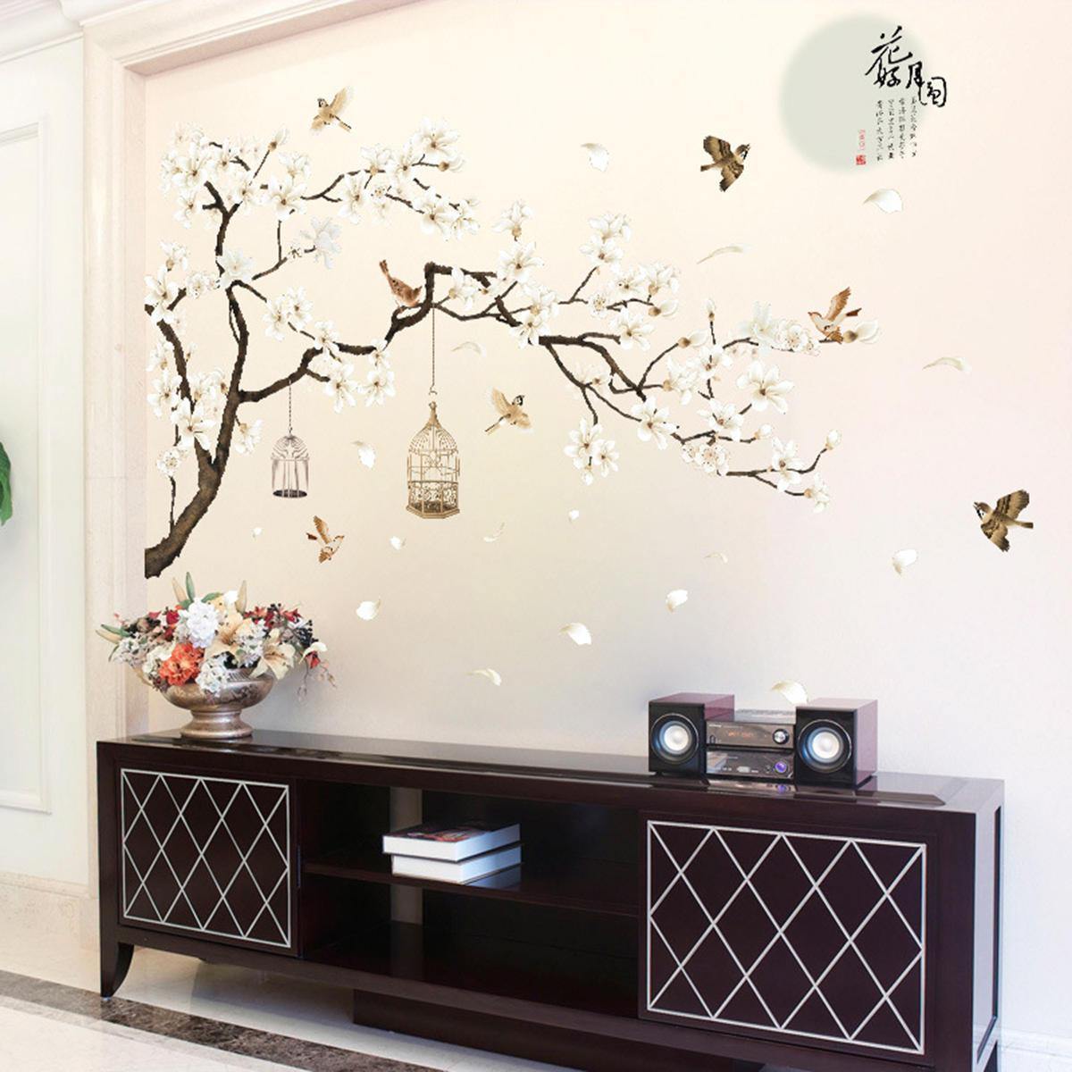 White Blossom Tree Branch Wall Sticker Cherry Blossom Decals Mural Decor