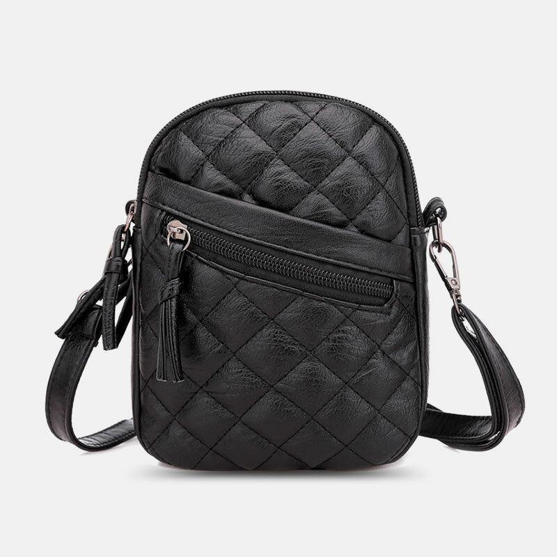 Mujer PU cuero Argyle patrón auricular agujero Casual 6,3 pulgadas teléfono bolsa bandolera bolsos bandolera 