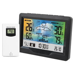 FanJu Indoor Outdoor Wireless Wetterstation Thermometer Hygrometer Vorhersage Luftdruck Zeitanzeige Digitaluhr Wecker Wireless Sensor Barometer 