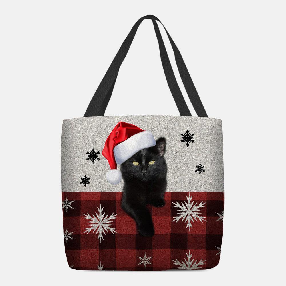 Las mujeres sintieron la historieta linda festiva Navidad vestida gato copo de nieve patrón bolso de hombro bolso de mano 