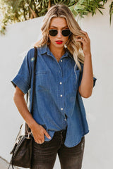 Collar Short Sleeve Denim Shirt