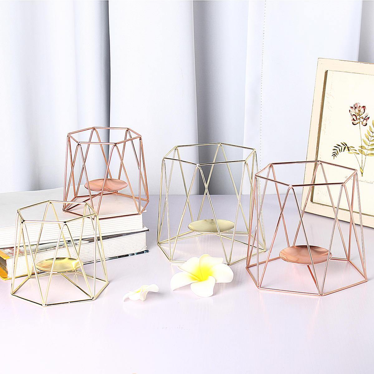 Metal Candle Holders Geometric Hexagon  Candle Holder Wedding Home Decor Tabletop Lantern