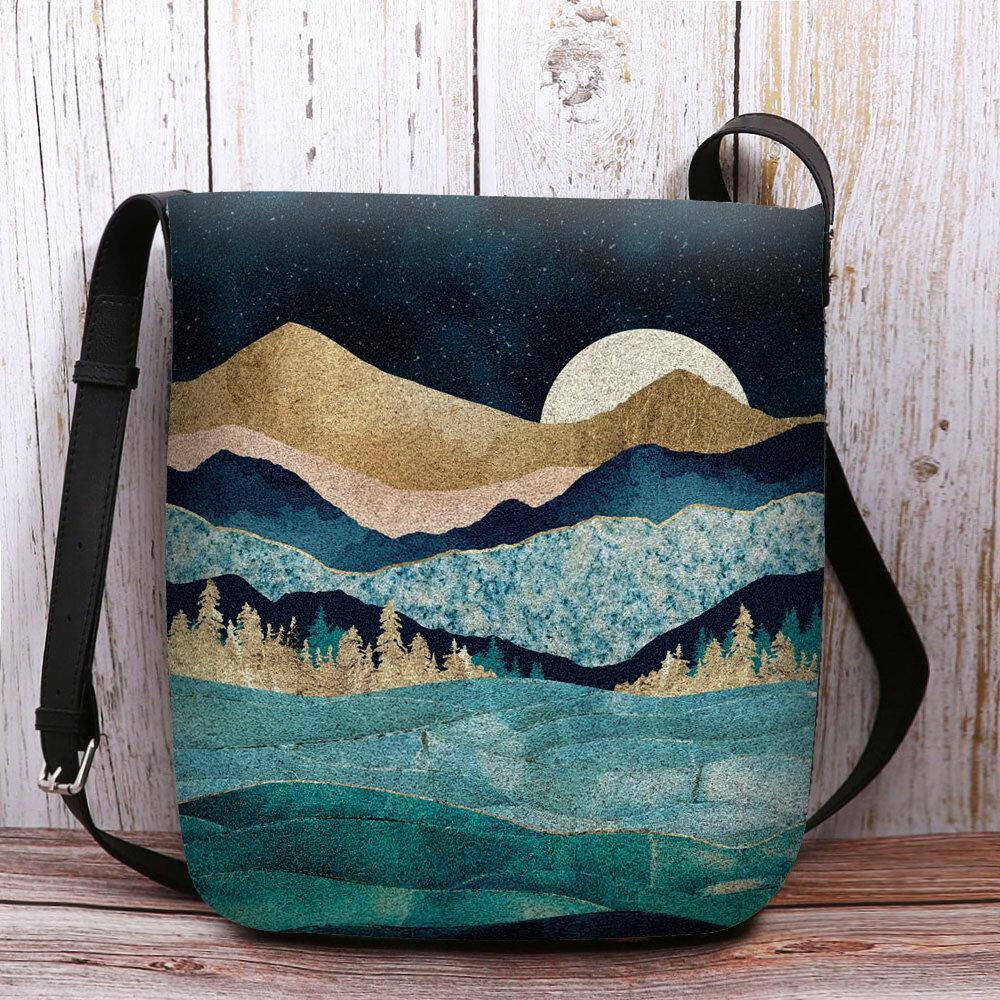 Bolso bandolera con estampado de paisaje en las copas de los árboles de montaña de fieltro para mujer Bolso bandolera 