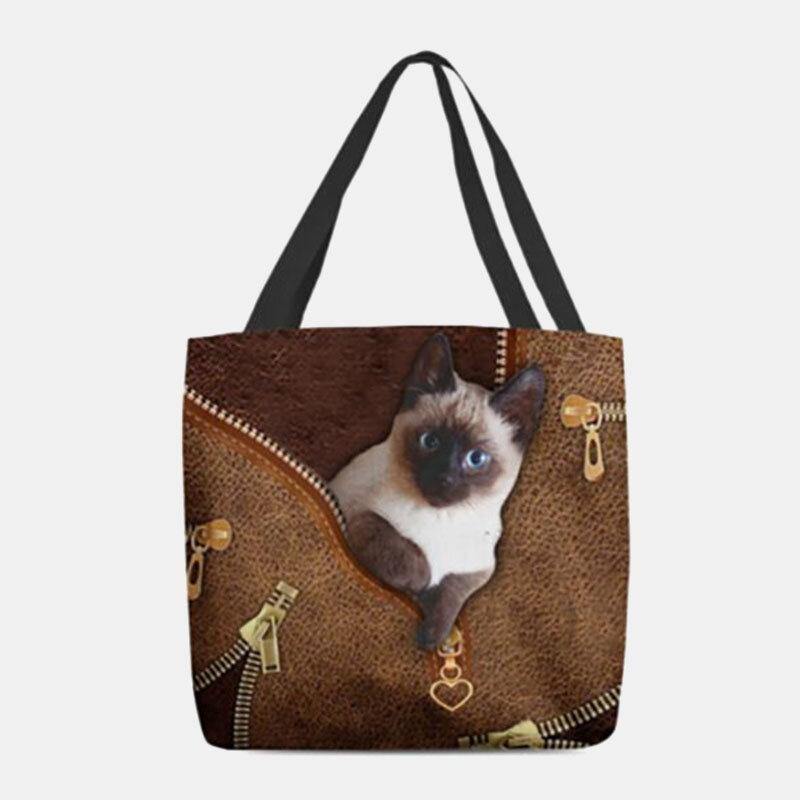 Frauen Leinwand niedlich 3D dreidimensionale Katze Muster lässig Umhängetasche Handtasche Tote 