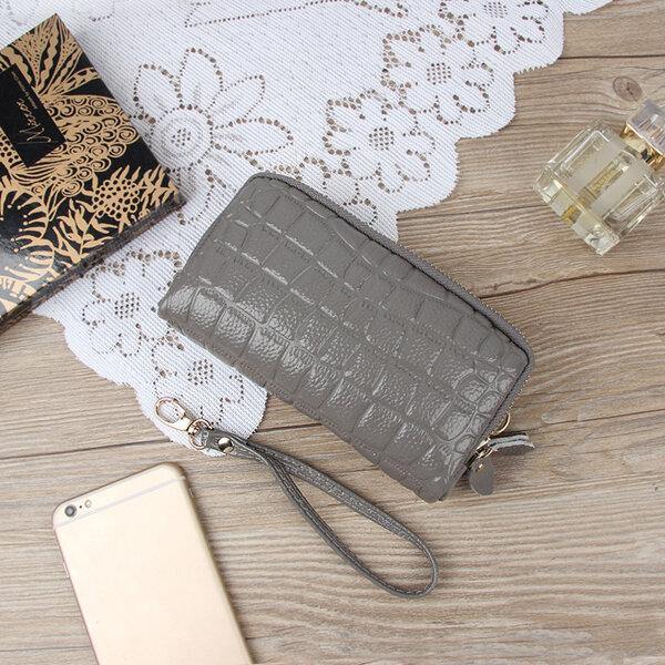 Women Stone Pattern Clutches Bags Double Zipper Long Wallet Card Holder 5.5'' Phone Purse