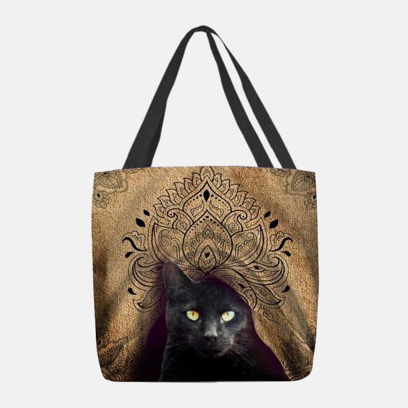 Bolso de mano de lona con diseño de gato negro bonito para mujer 