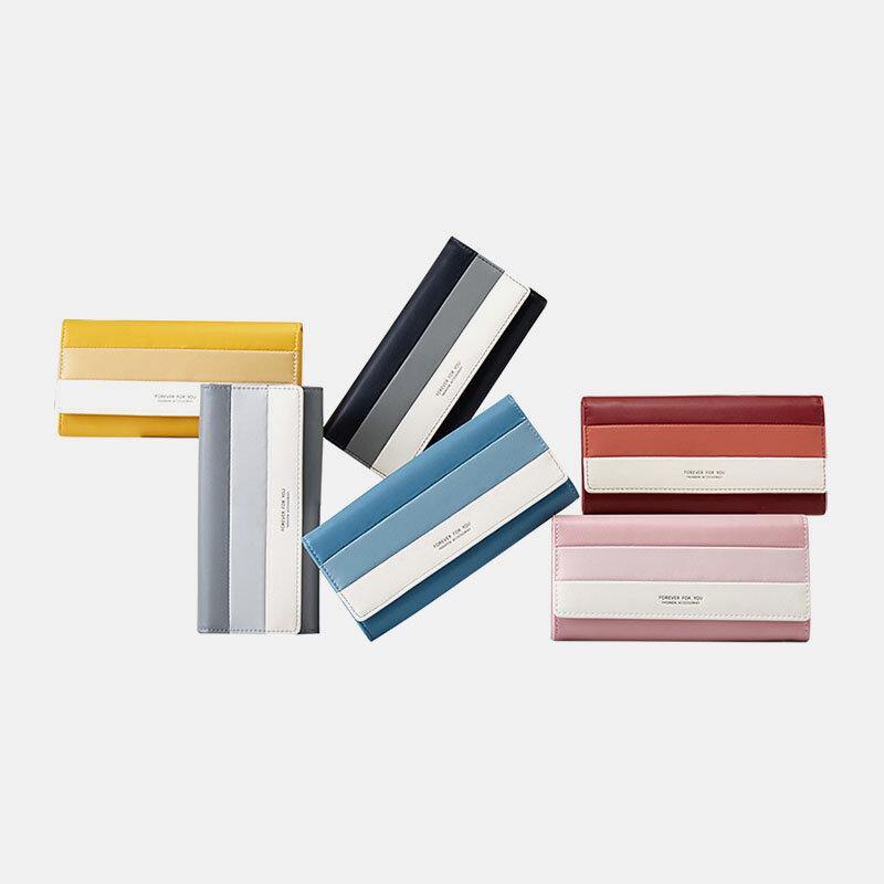 Women 9 Card Slots Striped Trifold Long Wallet